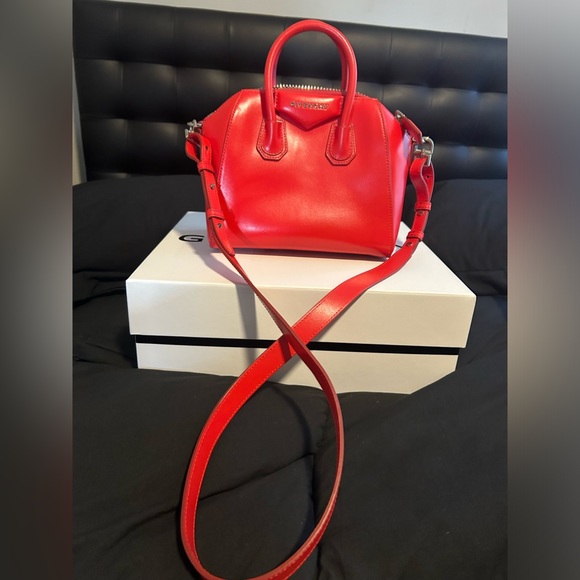 Red Givenchy Mini Antigona Leather Tip Handle Bag with Strap - Picture 12 of 12